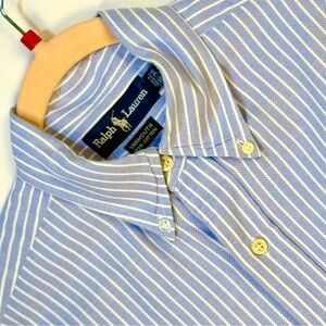 Ralph Lauren Yarmouth Size 16/34‎ Blue & White Striped Poplin Shirt Excellent